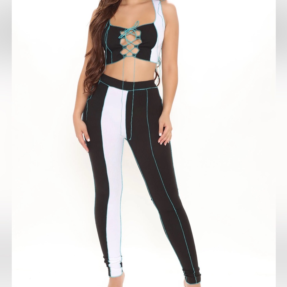 Neopolitan Colorblock Distressed Contrast Stitch Legging Set - Mint/combo